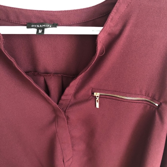 V-Neck Chiffon Blouse w/ Faux Pocket - Picture 2 of 3